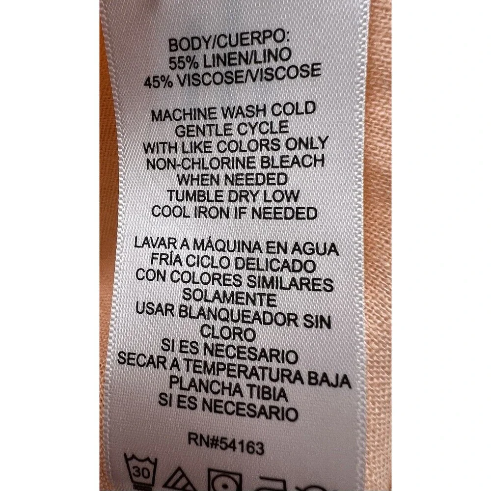 DKNY Peach A-Line Shift Dress L Linen Blend Side Slits Pullover Minimalist Beach